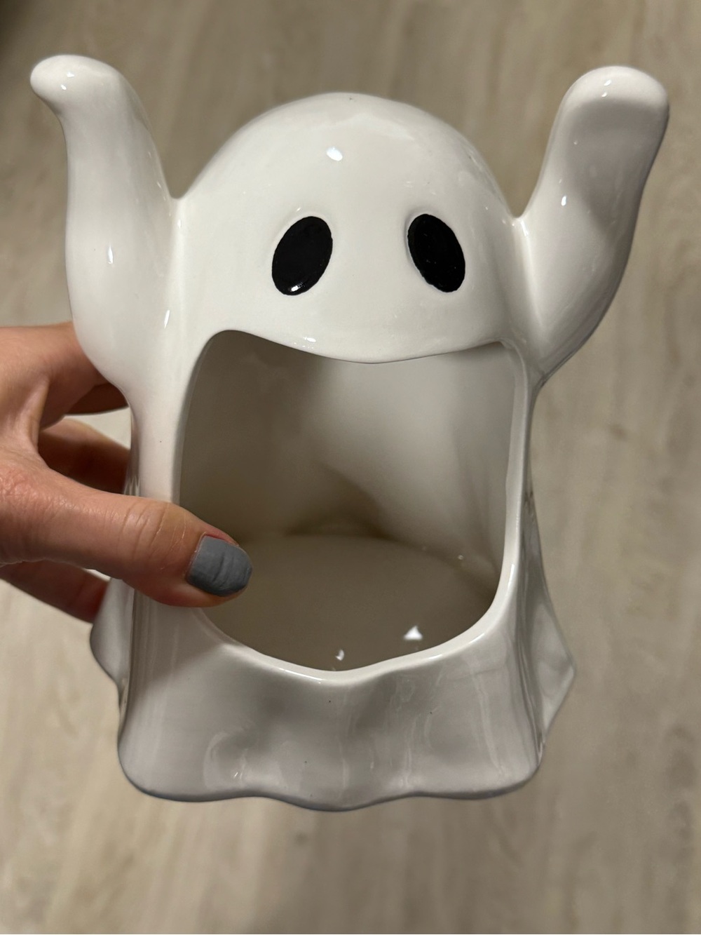 White Ceramic Ghost Candy Holder - Decorative Home Art